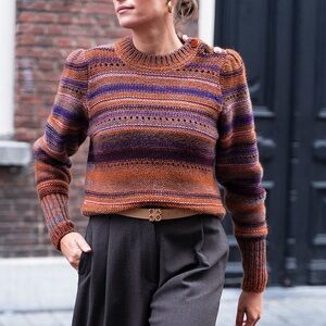 Sessun Tolosa Wool Alpaca Knit Sweater Jumper Multicolor Striped Button Sz S